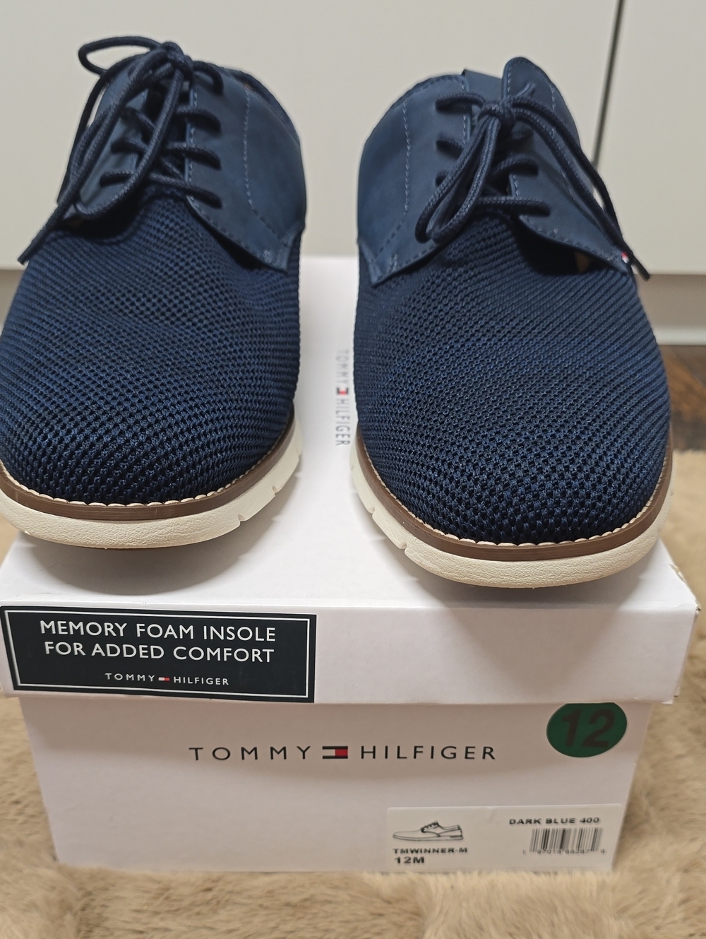 Tommy Hilfiger Navy Knit Lace-Up Oxfords with White Sole